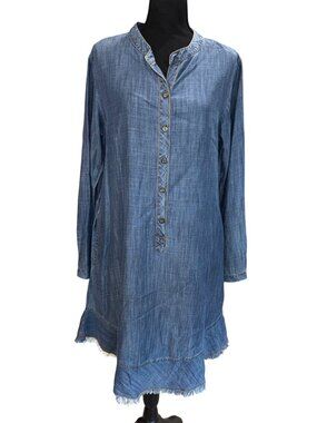NWOT Uncle Frank Blue Western Cowgirl Boho Denim Tunic Dress Frayed Hem Women S